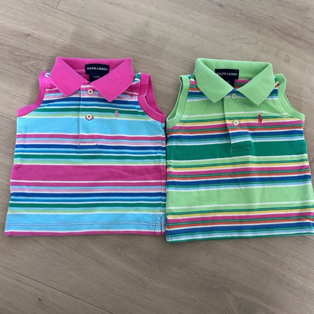 Ralph Lauren Kids Y2K  Striped Polo Shirts - Pink and Green